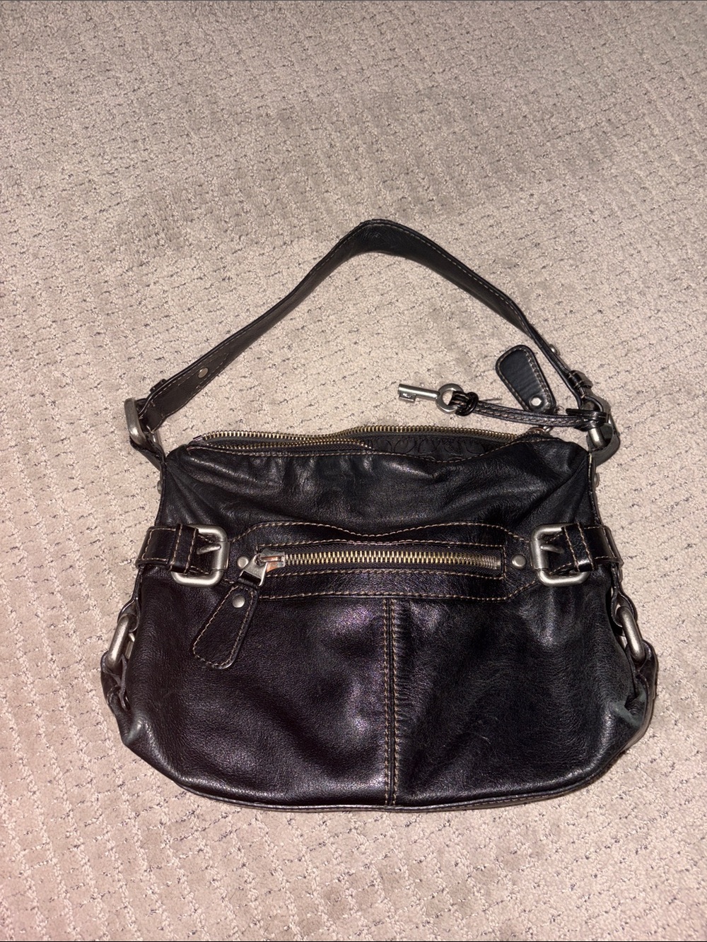 Vintage Fossil Black Leather Shoulder Bag